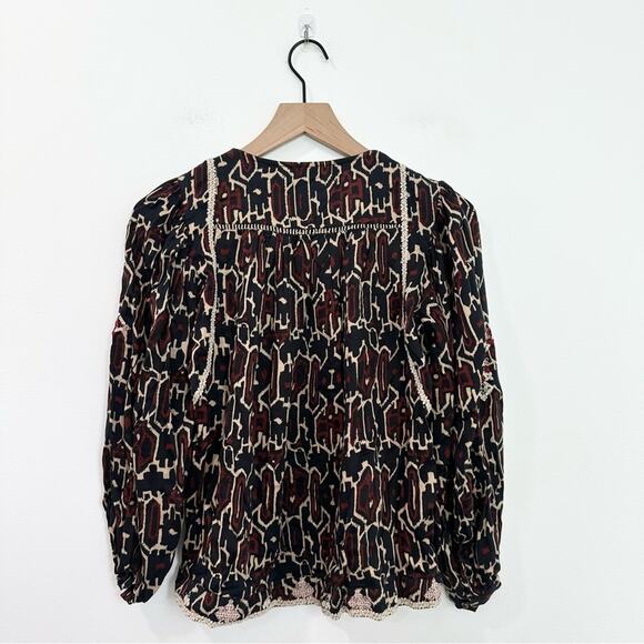 Anthropologie Maeve Veda Printed Embroidered Peasant Blouse Size XXS Petite - Picture 5 of 8